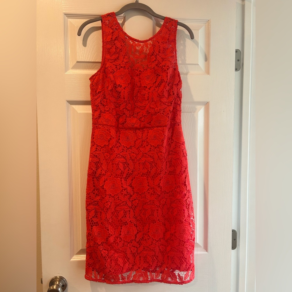 J. Crew Vibrant Red Lace Midi Dress